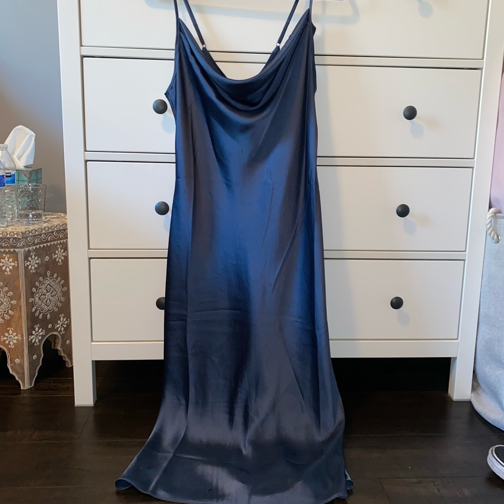 Navy silk midi dress